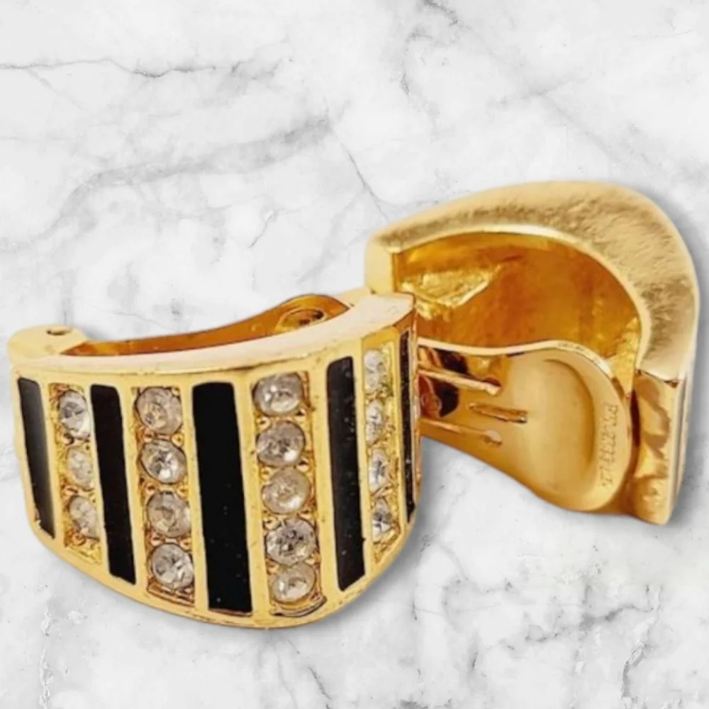 Christian Dior Gold Tone Enamel and Rhinestones Clip on Earrings.. - Picture 3 of 9